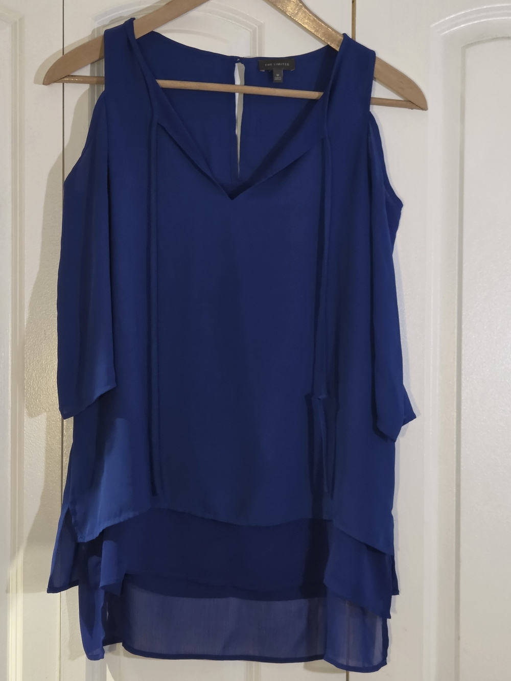The Limited Women's Top M Royal Blue Cold Shoulder 3/4 length Sleeve High Low